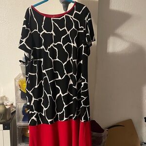 Stylish Black and White Dress with Red Accents